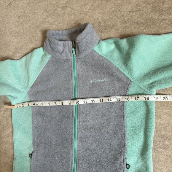 Columbia Kids Full Zip Fleece Jacket Mint/gray Colorblock Size L Cozy Fall Soft - Picture 5 of 8